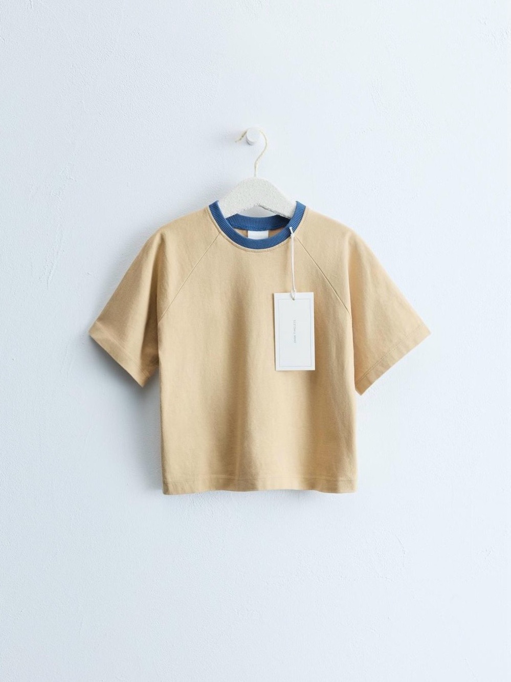 Zara timeless contrast piping blue collar t-shirt toddler 3T khaki yellow